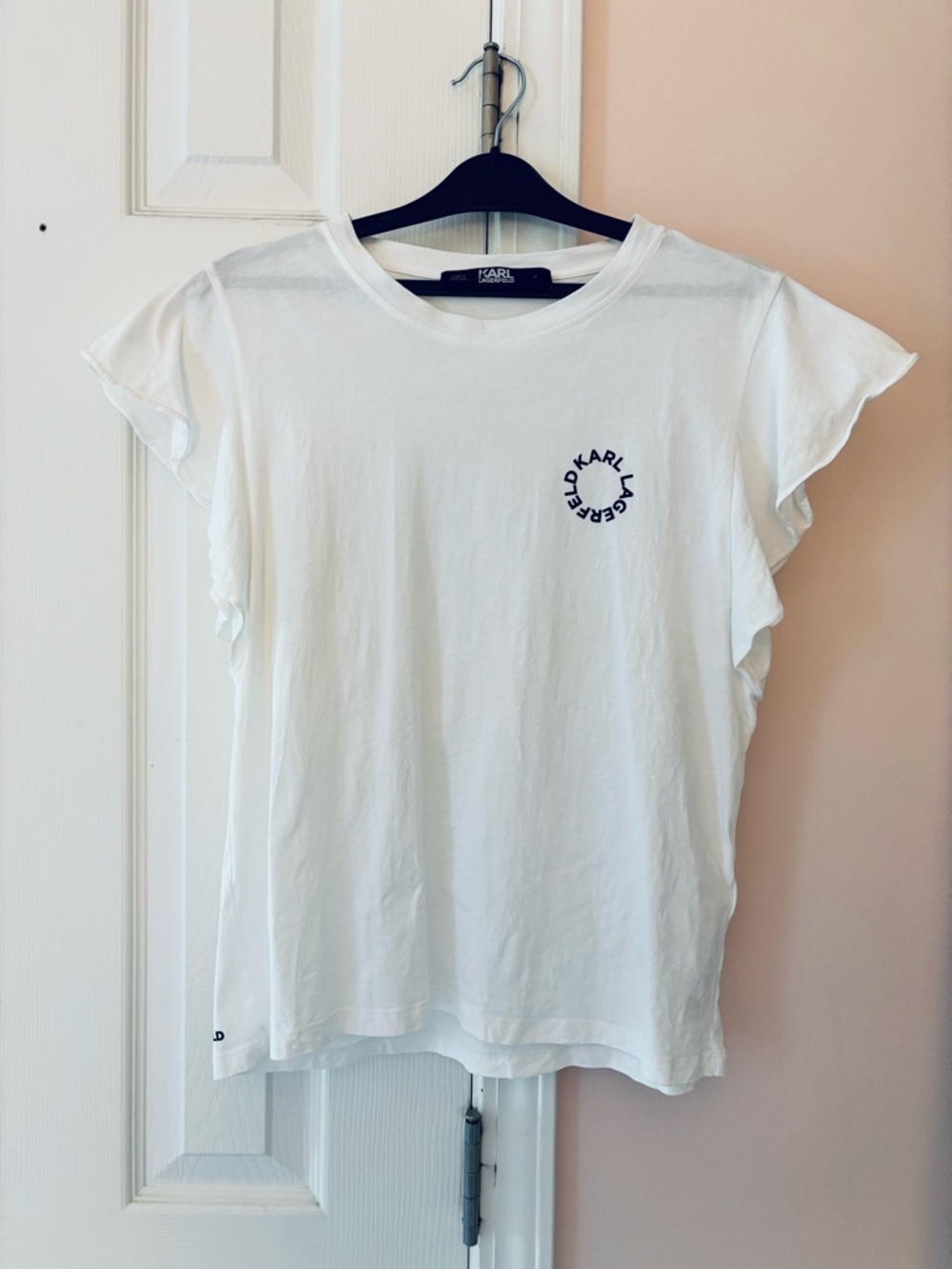 Karl Lagerfeld White Tee with Navy Circular Logo